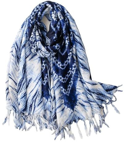 KAVINGKALY Bleu Épaississement Fashion Écharpe Châle d'Hiver Femme Chaude Longue Tie-dye Motif à Carreuaux Vintage Multicolore Foulard(R)