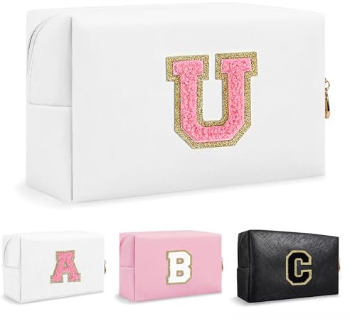 Anntry trousse da borsa,Borse con iniziali personalizzate con cerniera, borsa cosmetica carina,Multifunzionale Trousse Borsa da Viaggio per Trucchi in pelle PU,Borsa Toilette per Donne ragazze A-Z