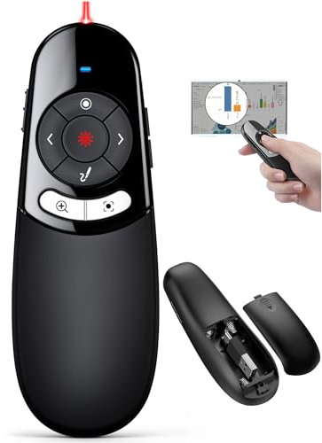 DINOSTRIKE Clicker de presentación de puntero físico y digital para presentaciones de PowerPoint, control remoto inalámbrico USB A y USB C 2 en 1 con lupa de resaltado para pantalla LCD LED
