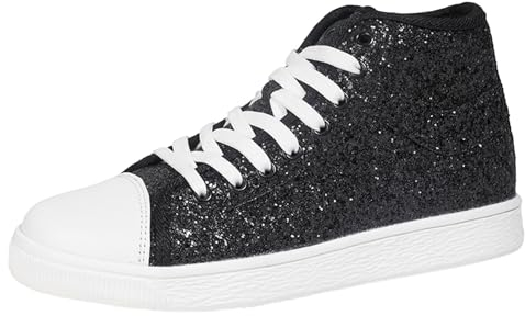 Pailletten Schuhe Damen Glitzer Sneaker auch als Wendepailletten wählbar Halbhoch Damenschnürer Disco Glitzer Schuhe Damen Plateau Schuhe Damen