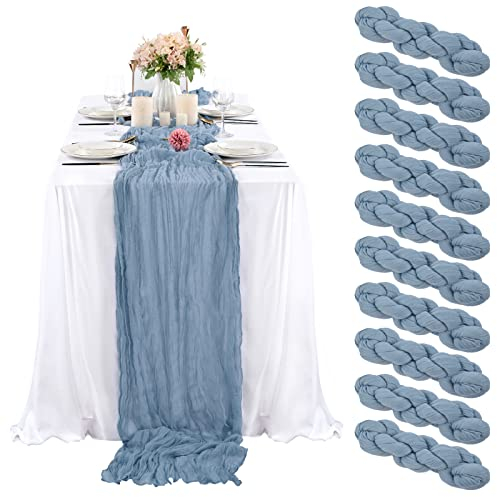 10 Stück staubblauer Käsetuch-Tischläufer 90 x 300 cm, Gaze-Tischläufer für Hochzeitsempfang, durchsichtige Brautparty, Geburtstagsparty, rustikaler romantischer Hochzeitsläufer