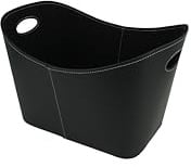 Valo Kunstlederkorb Schwarz L x B x H 55 x 35 x 40, für Kaminholz, Materialstäre 6,0 mm, zum Schutz des Bodens, Holzkorb VK000405