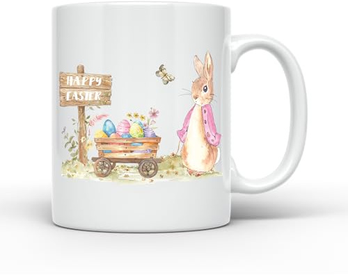 Anonymous Gifting Easter Joy: Hand-Printed 11oz Ceramic Coffee Mug Featuring Peter Rabbit - Pink Jacket