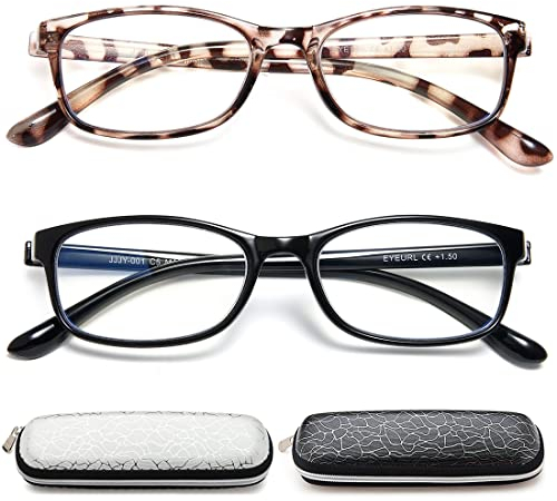 EYEURL 2er pack Lesebrille Damen und Herren Blaufilter Brille Mischfarbe Lesebrille Anti-blaue Computerbrille mit Federscharnieren Brille Leicht Komfortabler Lesehilfe Vintage Brillen,2.5