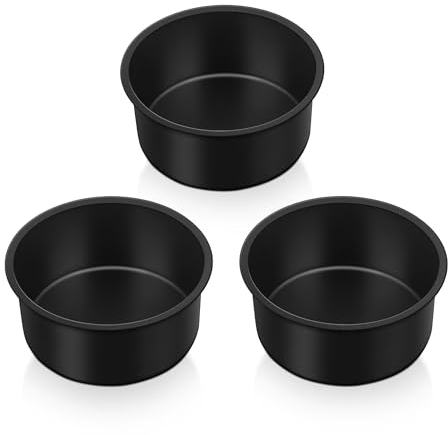 Herogo 4 Inch Cake Tin Set of 3, Non-Stick Stainless Steel Small Round Cake Pan for Birthday Wedding Layer Desserts, Stainless Steel Core & Non-Toxic Coating, One-Piece Design & 5cm Deep (10cm, Black)