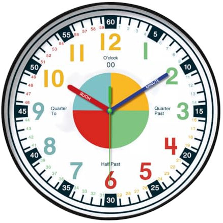 FOGARI Kinder Wanduhr Ohne Tickgeräusche Moderne Stille Kinderuhr Bunte ZahlenWanduhr Kinderwanduhr für Kinderzimmer Bunt Ziffern Kreativ Einfach zu Lesen