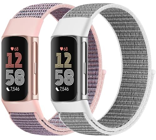 Bcuckood 2Stück Nylon Loop Armband Kompatibel mit Fitbit Charge 6/Fitbit Charge 5 für Damen Herren, Nylon Ersatzarmband Sport Solo Loop Uhrenarmband für Fitbit Charge 6/Fitbit Charge 5