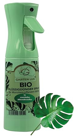 Garten Lux BIO Flüssigdünger Spray für Monstera pflanzen Blätter mit 16 Spurennährstoffen. Flüssigblumendünger zum sprühen anwendungsfertiges Hochester 300ml.