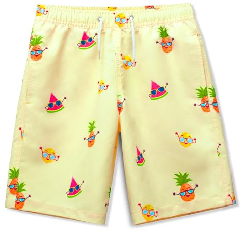 MEILONGER Boys Swimming Shorts Quick Dry Beach Board Trunks Swimwear Bathing Suits Size 6-7,8,10-12,14-16(Light Yellow(Watermelon),10-12)