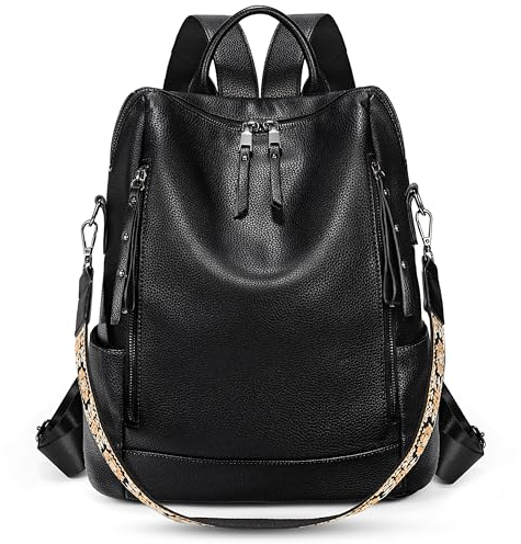 UTO Rucksack Damen Leder Elegant Wasserdicht Großer Kapazität Viele Fächer Rucksackhandtaschen Frauen Abnehmbare Schultergurte Tagesrucksack Cityrucksack für Alltag Arbeit Outdoor Reisen Schwarz