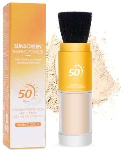 Poudres De Fixation MinéRales De Protection Solaire, Poudre de protection solaire SPF50 pour le Visage Poudre de Contrôle d'huile Légère avec Pinceau pour Tous les Types de Peau