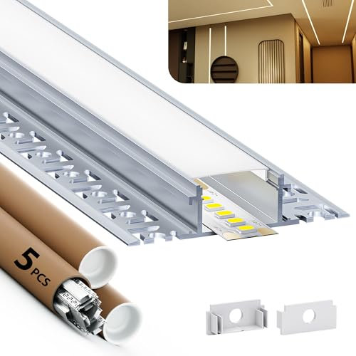 HOOLED 6 LED Aluminium Profil für Streifen 1 Meter Lichtdiffusor‑Schiene, LED Trockenbauprofil Maße 24,4 mm x 13,8 mm, Unterstützt Streifen mit einer Breite von 20 mm, Mit milchweißer PC-Abdeckung