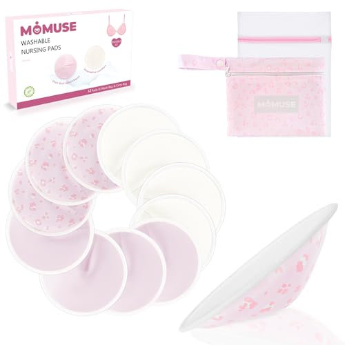 MOMUSE Coppe Assorbilatte, Coppette Assorbilatte Lavabili 12PCS, Tessuto Ultra Liscio e Assorbente Veloce, Assorbenti Lavabili e Traspiranti per L'Allattamento al Seno, a Forma di Coppa Invisibile