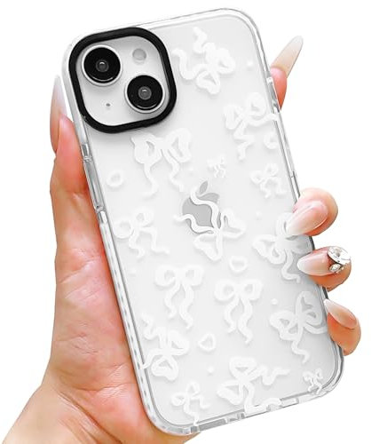 ECZOIL Compatible for iPhone 13/14 Case,Cute Clear Bow Cartoon for Women Girl Soft TPU Shockproof Anti-Yellow Protective Phone Case for iPhone 13/14- Bow