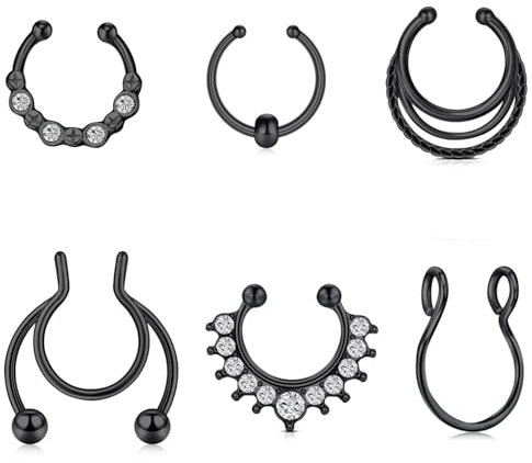 MODRSA Fake Septum Chirurgenstahl Septum Piercing Schwarz Clip Fake Septum Piercing Fake Septum für Damen Faux Septum Ring