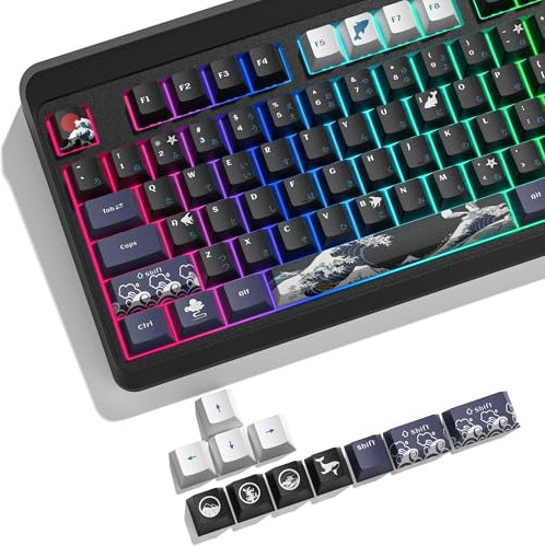 Womier Japanese Keycaps, PBT Black Keycaps 75% Percent Cherry Profile Custom Keycaps Dye-Sublimation for Most 60%,65%,75%,TKL,100% Gateron Cherry MX Switches Mechanical Keyboard Keycaps, Black