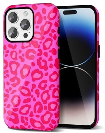 Svanove Cheetah Print Phone Case for iPhone 14 Pro - Girly Trendy Leopard Pattern, Retro Cool Animal Print, Luxury Cute for Women, Aesthetic Y2k Hard Shell Plastic, Hot Pink