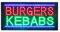 Panneau LED avec inscription « Burger and Kebab » pour entreprise, panneau ouvert à LED super lumineux pour hamburger visible par la fenêtre. 60 cm x 30 cm