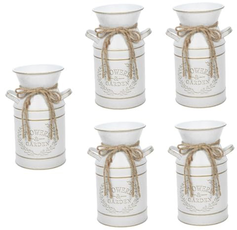 IMIKEYA 5st Zinn-Eimer-vase Antikes Feenhaus Jahrgang Draussen Künstlich Pflanzen Kannenvase Kleiner Eimer Primitive Einrichtung Vintage Milchkännchen Galvanisiertes Eisen Weiß