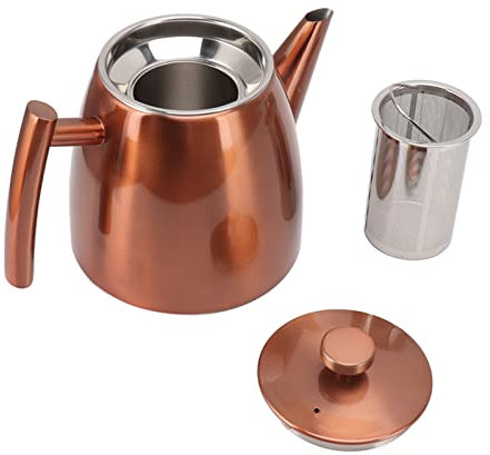 Stainless Steel Tea Pot with Infuser, 33.8oz Tea Pot with Removable Infuser for Loose Leaf and Tea Bags Metal Tea Kettle with Filter Stovetop Tea Maker for Tea Bags Rose Gold