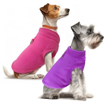 Sahunfri 2 Stück Hundepullover Kleine Katzen Hunde, Warme Weiche Fleecepullover Hundepullover für Kleine Katzen und Hunde mit Leine(Rose+Purple, L)
