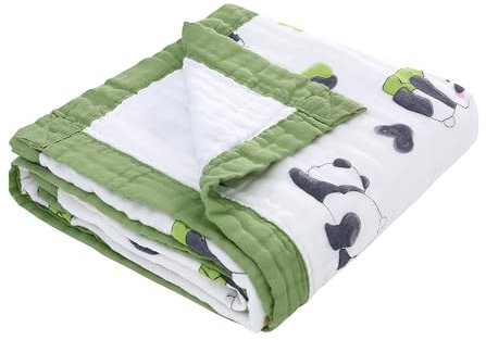 Musselin Babydecke für Babys 6-Lagig Kinder Baumwolle Decke Weich Atmungsaktiv Wickeldecke Einschlagdecke Mädchen Junge 110x110cm (Panda)