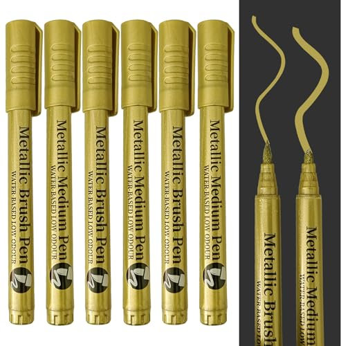 TOPCZY 6 PCS silver permanent marker for fabric, pens metallic permanent, silver pens fine tip, acrylic paint pens permanent waterproof (Golden)