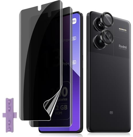 Lutree para Xiaomi Redmi Note 13 Pro Plus 5G Anti-Espía Protector de Pantalla, 2+1 Piezas TPU Pantalla Protector de Privacidad + Protector de Lente de Cámara, Flexible Antiespias Película Protectora