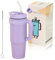 Eastrise 30 oz (850ml) Tumbler with Straw Lid & Handle, Stainless Steel Double Wall Vacuum Insulated Travel Mug, Leak-Proof & Dishwasher Safe for Hot/Cold Coffee, Water, Juice-Purple