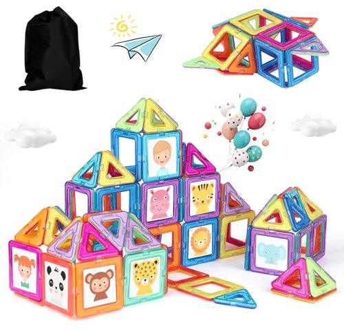 mysoler Magnetische Bausteine 58 Teile – Magnetspielzeug mini Magnetbausteine Magnete Kinder Set, Magnet Spiel STEM Montessori Spielzeug für Kinder ab 3 4 5 6 7 Jahre, Bauklötze Konstruktionsspiel