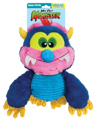 Hasbro My Pet Monster Plush Dog Toy, 10-Inch Squeaker and Crunch Interactive Toy, Blue