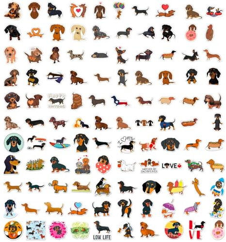 YSJCHEBS 110 Cartoon-Dackel-Aufkleber, Niedliche Cartoon-Aufkleber, Lustige Aufkleber, Können Gitarre, Notizbuch, Wasserflasche Dekorieren