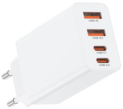 USB C Ladegerät, 4-Port USB Schnellladegerät, Typ C Netzteil, PD Power Adapter Stecker für iPhone 16 Pro Max/15 Plus/14/13 Mini,MacBook,Samsung Galaxy S25/S24 Ultra/S23/S22+,Tablet,Laptop,Handys