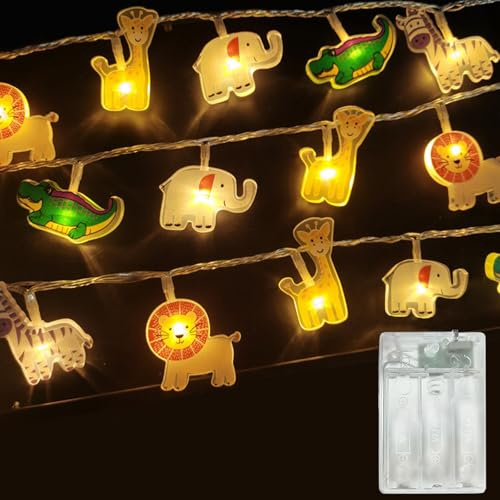 Meision Tiere Lichterkette Batterie, Lichterketten Kinderzimmer Deko mit 8/16 Timer + Batteriebetrieben +1.5Meters 10LEDs, LED Lichterkette Innen für Babyzimmer, Geburtstagsparty