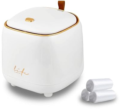 Gurlideo Poubelle de Table avec Couvercle à Pression, 14 × 14 × 15 cm, pour Salle de Bain, Bureau, Chambre, Bureau Enfant, Chambre à Coucher(Blanc)