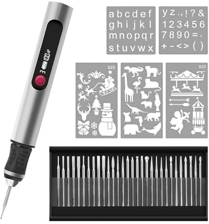 Elektrischer Gravierstift Multifunktional, Wiederaufladbarer USB Gravierwerkzeugsatz mit 30 Bits, Mini Drehwerkzeug Bis 25.000 U/min für Holz, Metall, Glas, Keramik - Ideal für DIY, Hobby & Handwerk