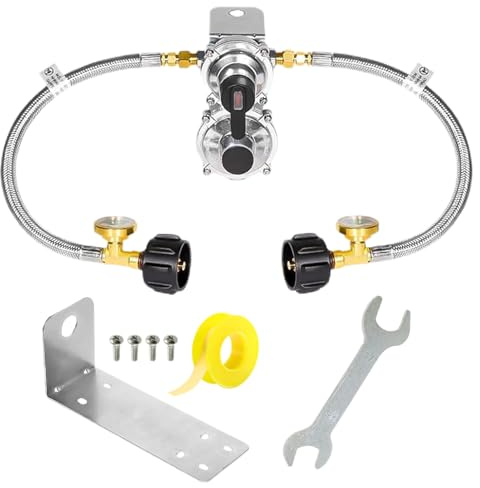 Camping-Car Propane Regulator - Gasregler mit 46 cm Schlauch | automatische Umschaltung mit Druckmanometer, Zwei-Schritt-Ersatzteil für Wohnwagen-Grill, Ester
