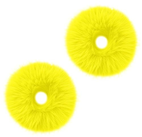 2 Stück Plüsch Haargummi Scrunchie Gelb Pom Pom Scrunchies Kratzbänder | Faux Kaninchen Haar Blase Elastische Baby Scrunchies Pferdeschwanz Haarschmuck Mädchen Hellgelb Haargummi Weihnachten