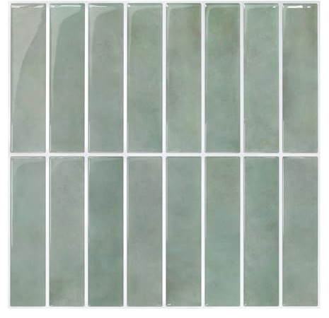 COMSTICKC 3D Fliesenaufkleber Klebefliesen, Grau getöntes Aquagrün, 10-Stück 3D Wandfliesen Vinyl Fliesen Selbstklebend Wandverkleidung Küche Bad Küchenrückwand, 30,5 x 30,5 cm – nur für Glatte Wände