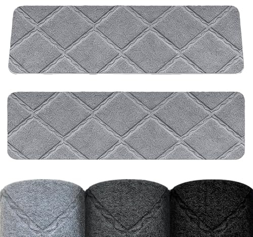 Bcuuozeeing 15 Stück Treppenstufen Matten - 55x19cm Stufenmatten, Selbstklebend Innen Treppenstufen Matten, Antirutsch Treppe, für Schützen Sie Haustiere, Senioren Kinde - Hellgrau