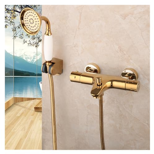 Robinets de baignoire dorés, robinet mitigeur thermostatique, robinet mitigeur de douche à température constante, ensemble de douche de bain à main(Style D)