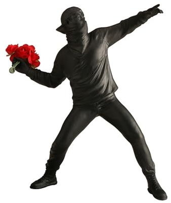 Moaobooh Banksy Figur Skulptur Der Blumenwerfer, Street Art Deko Figur für Heimbüro Wohnzimmer SammelKunst Dekorationen (Schwarz)