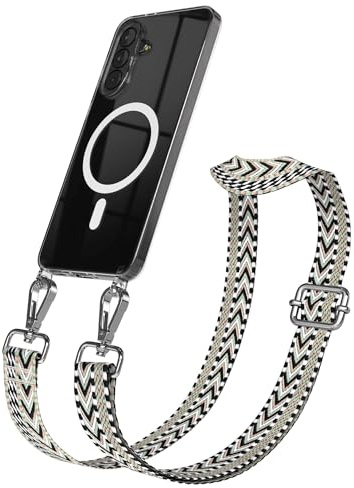 EAZY CASE Handykette - Verstellbares Taschenband kompatibel mit Galaxy A37, Schulterriemen, Handykordel mit Silikon Hülle, Qi Charging kompatibel, Umhängetasche, Grün Schwarz Silber