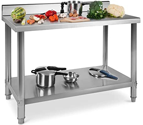 Royal Catering RCAT-100/70-S Arbeitstisch Edelstahltisch (100 x 70 x 96 cm, 1 Arbeits- und 1 Ablagefläche, bis 95 kg, Aufkantung, höhenverstellbar, Edelstahl)