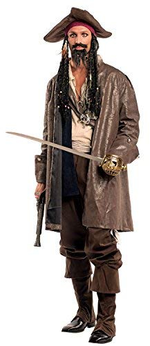 Krause & Sohn Herren Kostüm Piratenkapitän Jack inkl. Kopftuch mit Rasta-Haaren Seeräuber Pirat Fasching Karneval Karibik Freibeuter (XL)