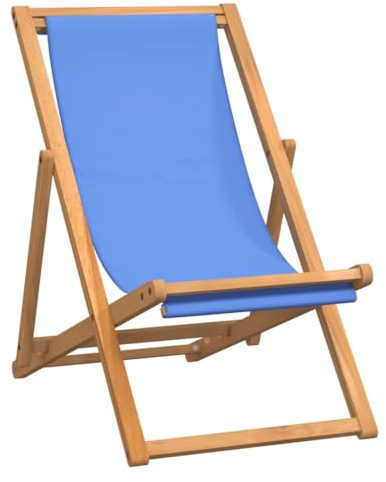 vidaXL Tumbona de Jardín Hamaca de Piscina Asiento Butaca Terraza Exterior Balcón Patio Aire Libre Tumbuna Playa Tela Marrón y Azul Madera de Teca
