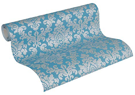 Thomas Vliestapete mit Ornamenten Tapete neo barock 10,05 m x 0,53 m grau lichtblau Made in Germany TLT017