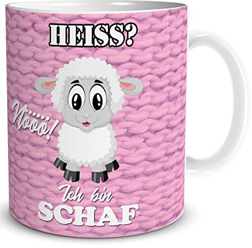 TRIOSK Tasse Schaf mit Spruch lustig Heiß Nö Schafmotiv Geschenk für Arbeit Büro Frauen Freundin Kollegin Schaffans Rosa Pink