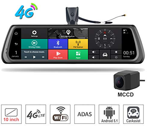 SZKJ K920 10 pulgadas pantalla completa 4G táctil IPS especial coche Dash Cam retrovisor espejo de marcha atrás con navegación GPS ADAS Bluetooth WiFi APP Android 5.1 lente dual FHD 1080P