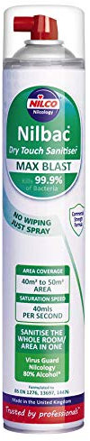 Nilco Nilbac Max Blast - Whole Room Sanitiser kills 99.9% of Bacteria - Dry Touch 750ml Aerosol